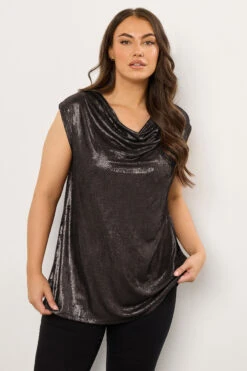 EVANS Curve Black Cowl Neck Top