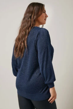EVANS Curve Navy Blue Metallic Knitted Jumper -Evans Boutique d24942b3 d61c 4d 615662 C