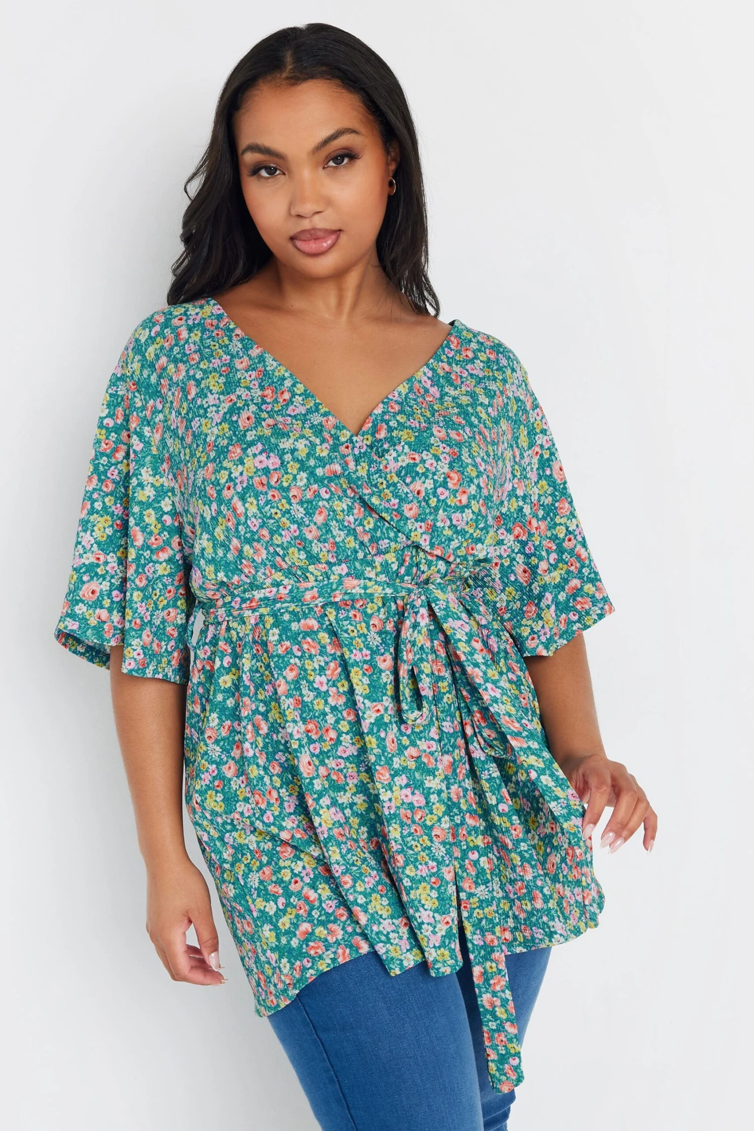 YOURS - Top Cache-Coeur Bleu Sarcelle Floral Texturé 3 YOURS - Top Cache-Coeur Bleu Sarcelle Floral Texturé