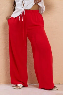 YOURS - Pantalon Rouge Wide Leg En Sergé à Poches