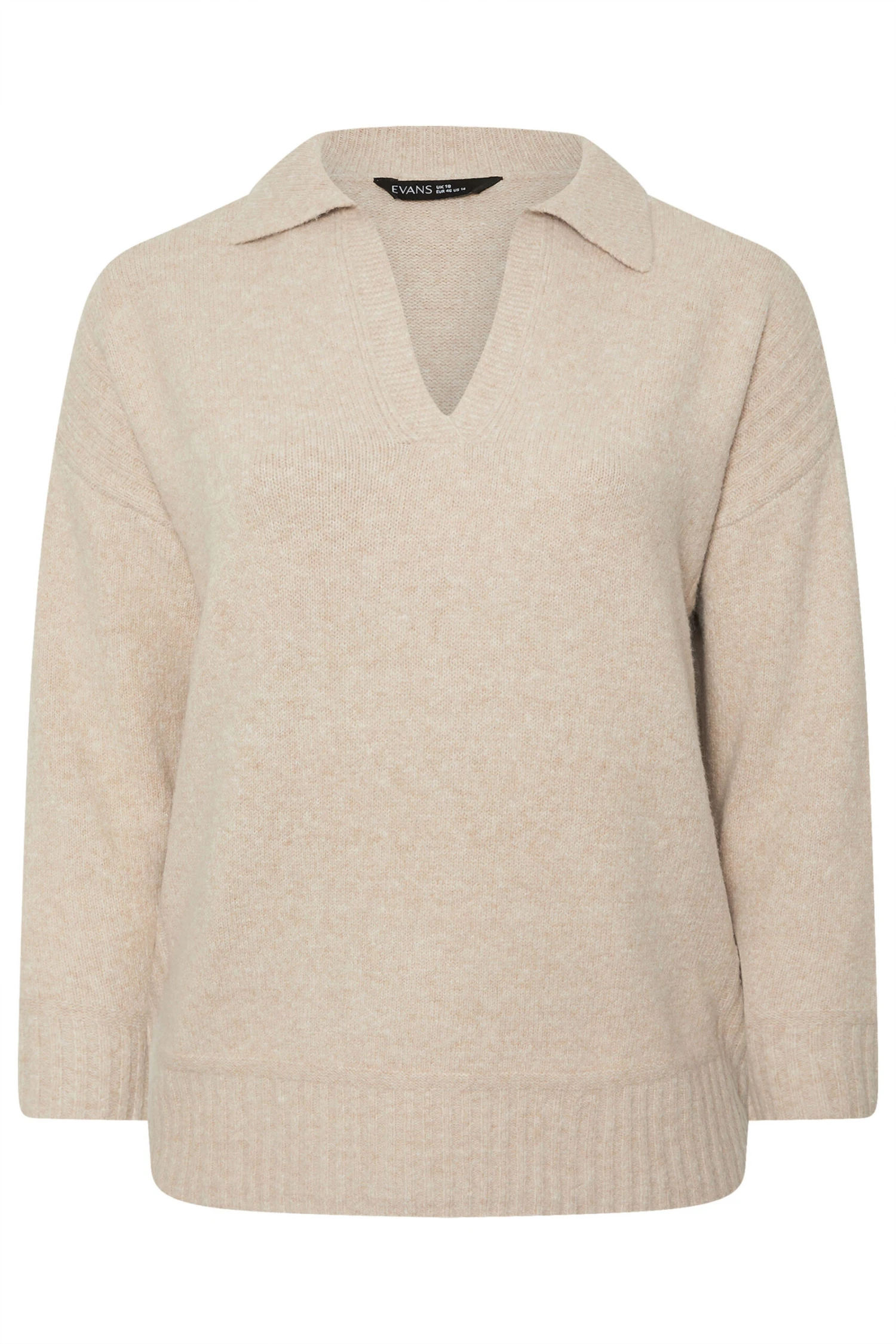 EVANS Curve Natural Brown Collared Knitted Jumper 7 EVANS Curve Natural Brown Collared Knitted Jumper – Image 5