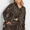 YOURS - Chemisier Marron Design Léopard Manches Longues -Evans Boutique d2ec216f 934b 4b 322258 B