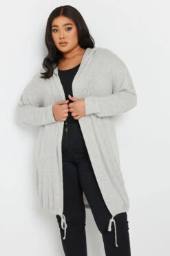 YOURS - Cardigan à Capuche Gris Manches Longues