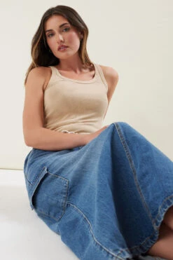 LTS Tall Blue Denim Tie Waist Maxi Skirt -Evans Boutique d313704b 24a6 40 351947 D