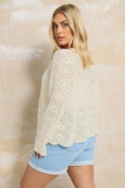 YOURS - Cardigan Crème Design Crochet Ourlet En Vague -Evans Boutique d3422025 0b02 43 280612 C