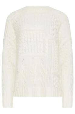 LTS Tall Ivory White Patchwork Cable Knit Jumper -Evans Boutique d34c2d09 a5cc 40 353886 X