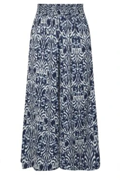 YOURS Curve Pantalon à Taille Froncée En Ikat Bleu -Evans Boutique d3ad0499 8666 4e 310252 X