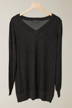 EVANS Curve Black Metallic Knitted Jumper -Evans Boutique d4324fa0 fe1e 49 615661 P