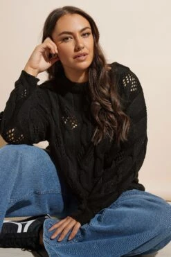 YOURS - Pull Noir En Maille Manches Longues -Evans Boutique d44e38c2 3504 40 280509 E