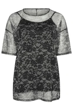 YOURS - Top Oversize En Filet Noir & Gris Design Floral -Evans Boutique d47d208f adb6 43 303448 X