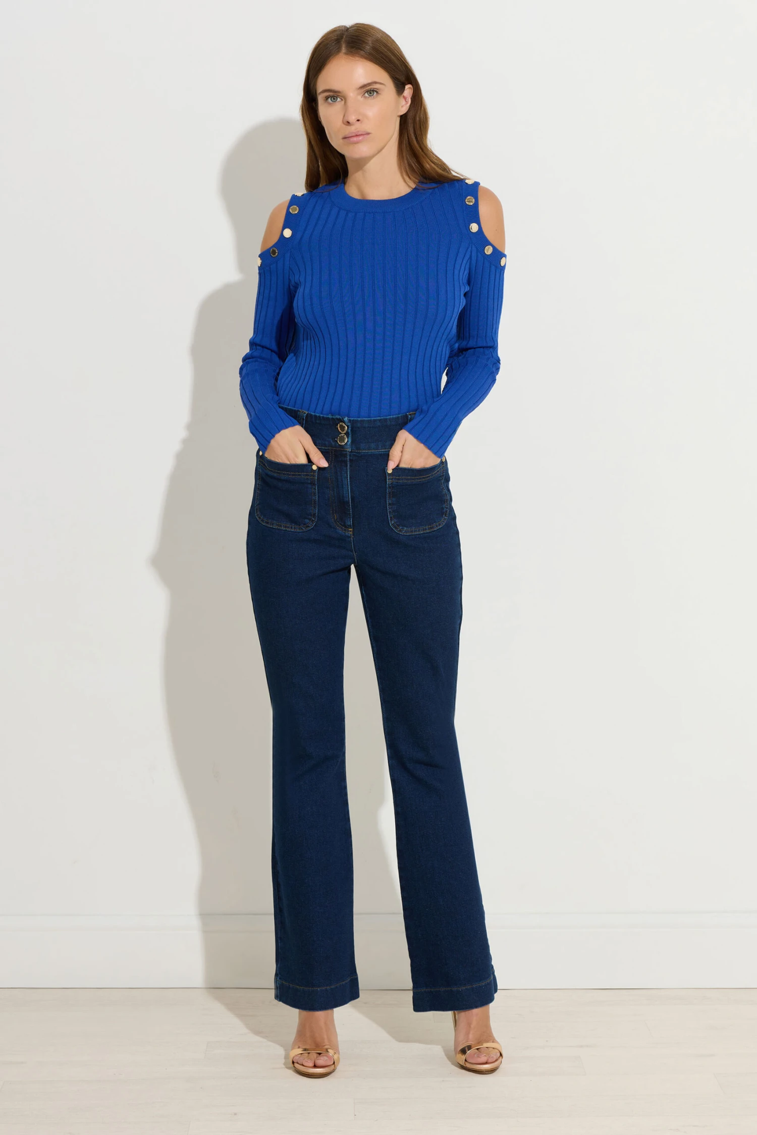 STAR Blue Button Detail Cold Shoulder Jumper 6 STAR Blue Button Detail Cold Shoulder Jumper – Image 4