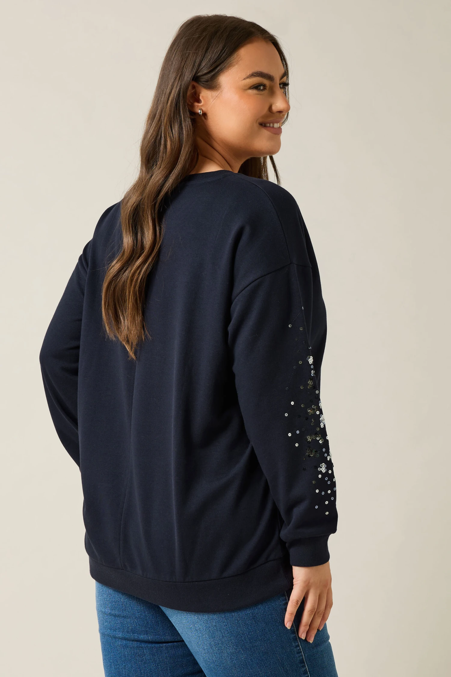 EVANS Curve Navy Blue Leopard Sequin Embellished Sweatshirt 6 EVANS Curve Navy Blue Leopard Sequin Embellished Sweatshirt – Image 4