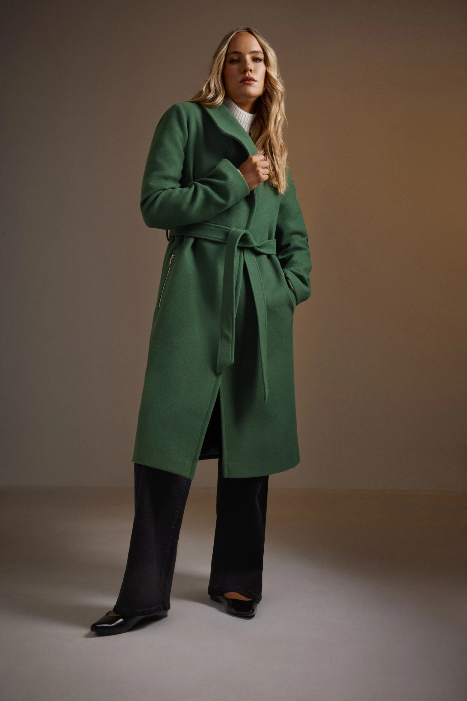 LTS Tall Dark Green Belted Wrap Formal Coat 3 LTS Tall Dark Green Belted Wrap Formal Coat