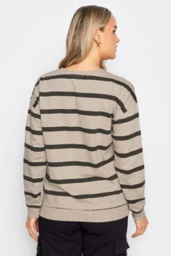 LTS Tall Stone Brown Stripe Print Crew Neck Sweatshirt 9 LTS Tall Stone Brown Stripe Print Crew Neck Sweatshirt -Evans Boutique d5b23129 b277 4b 352081 C
