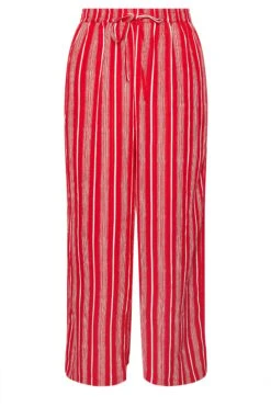 YOURS Curve Pantalon Large à Rayures Texturées Rouges -Evans Boutique d5b80955 1d60 42 310266 X