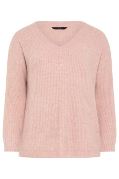 EVANS Curve Blush Pink Pearl Embellished Knitted Jumper
