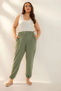 YOURS - Pantalon Jogging Coupe Cargo Vert Kaki -Evans Boutique d5e3b26e 0723 43 143515 B