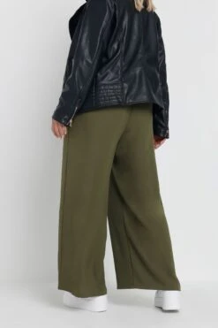 YOURS - Pantalon Wide Leg Vert Kaki Crêpé à Poches -Evans Boutique d5efc9da 7ee8 44 303906 C