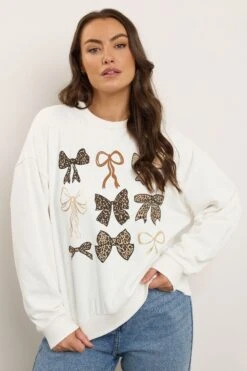 YOURS Curve Sweat-shirt Blanc à Nœud En Feuille D'aluminium -Evans Boutique d6637b80 3891 4d 126786 B