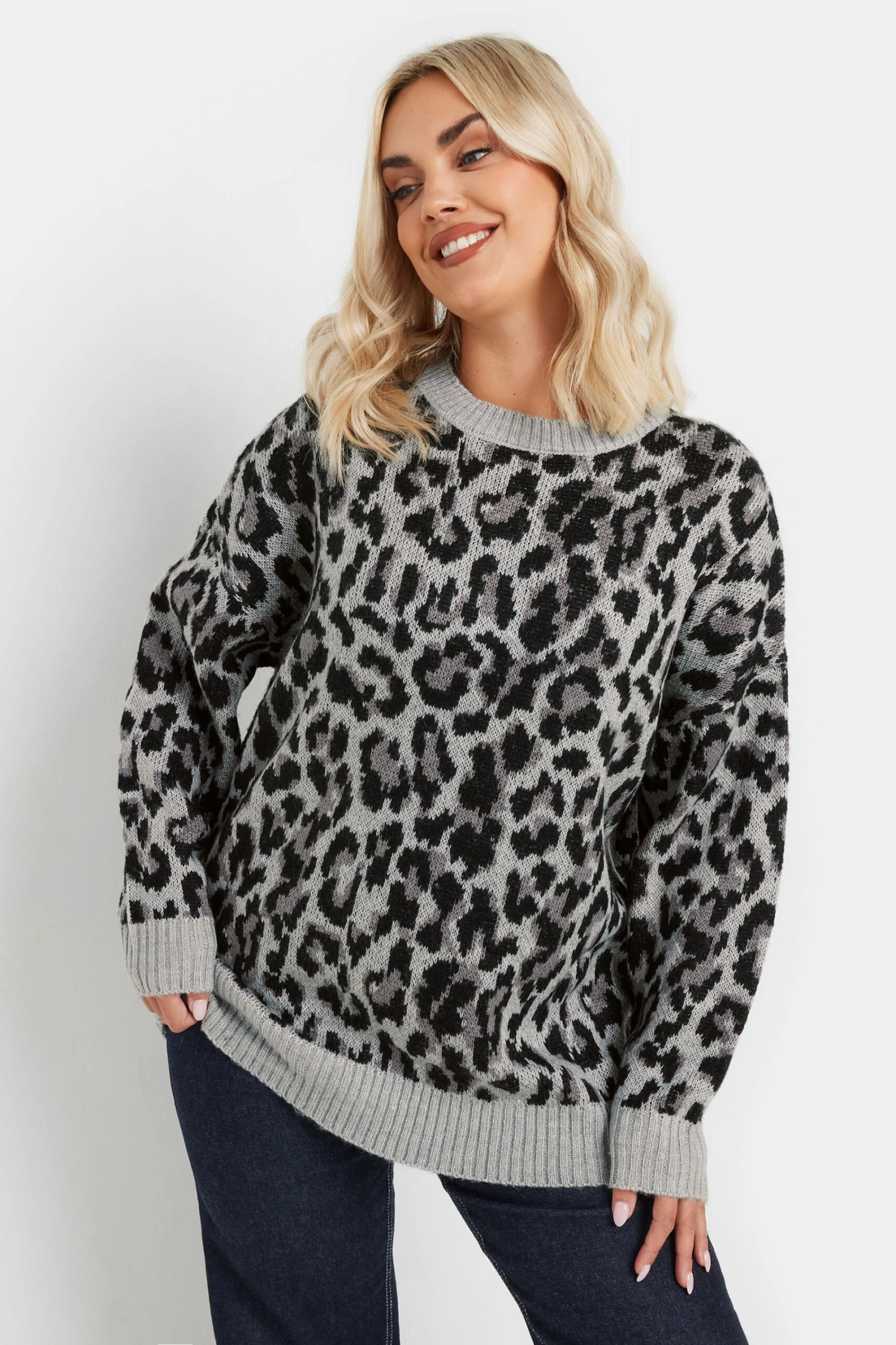 YOURS - Pull Manches Longues Gris Léopard En Maille 3 YOURS - Pull Manches Longues Gris Léopard En Maille