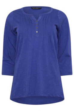 M&Co Cobalt Blue Cotton Henley Top 11 M&Co Cobalt Blue Cotton Henley Top -Evans Boutique d722c20b 5927 41 501774 X