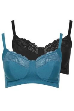 YOURS - Lot De 2 Soutiens-gorge à Armatures En Dentelle Vert Sarcelle Et Noir -Evans Boutique d788dbe9 44c7 46 147390 XS