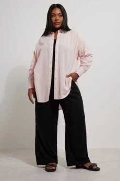 YOURS - Chemisier Rose En Lin Manches Longues -Evans Boutique d7bf37de 9f97 4a 330832 B