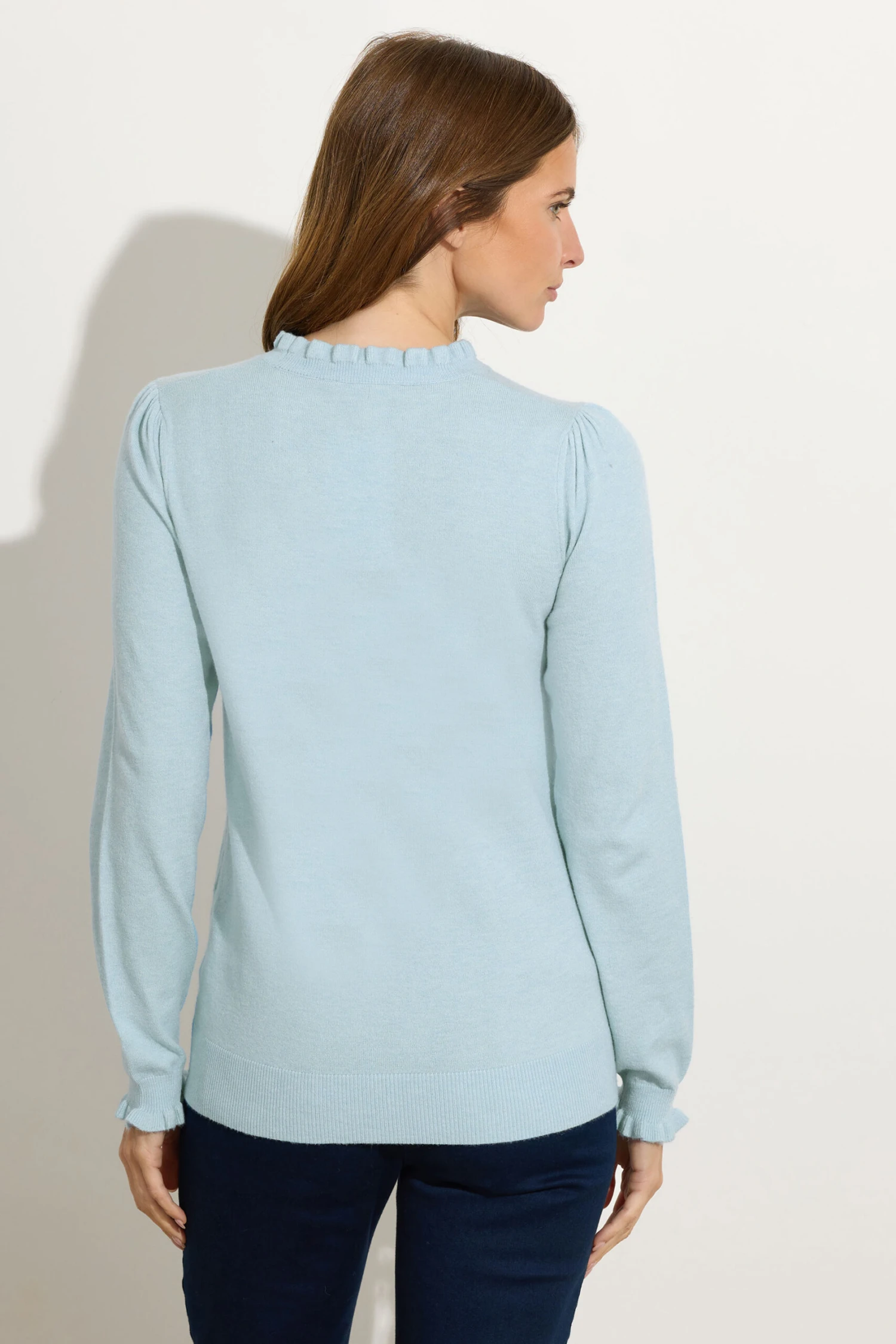 M&Co Light Blue Frill Neck Knitted Jumper 5 M&Co Light Blue Frill Neck Knitted Jumper – Image 3