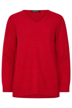 M&Co Red V-Neck Long Sleeve Knitted Jumper -Evans Boutique d7e1cd02 0081 4b 502425 X