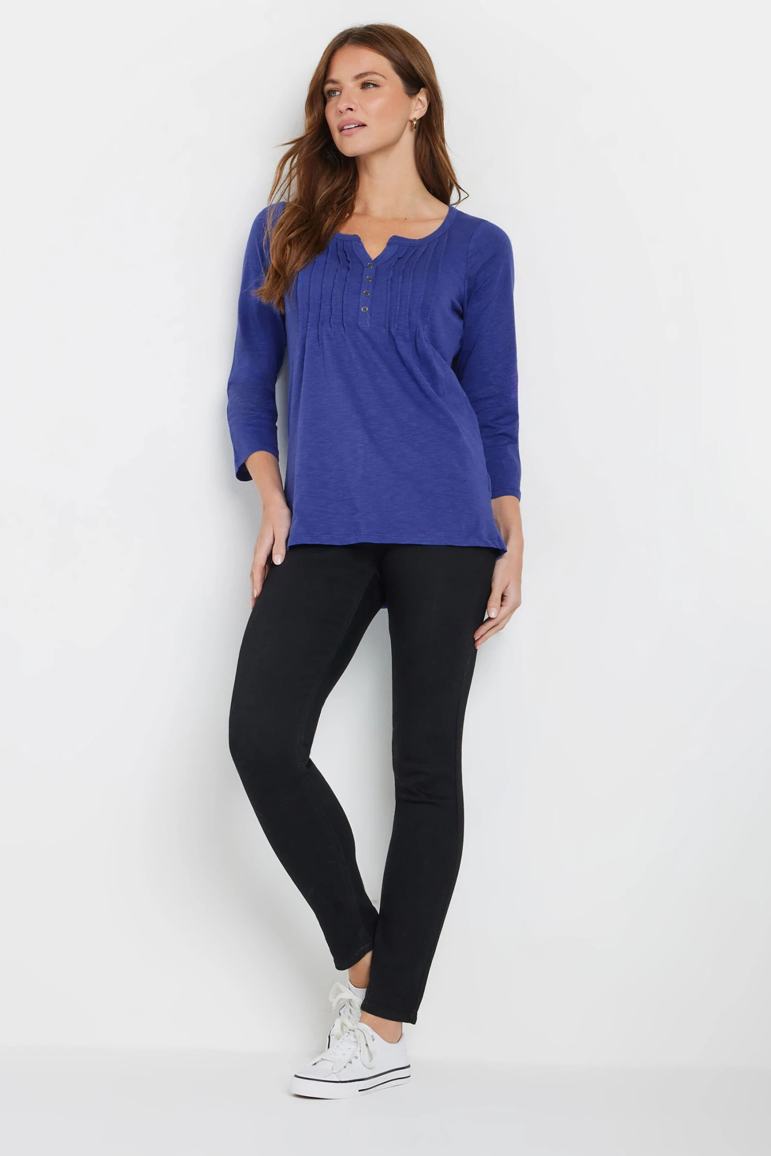 M&Co Cobalt Blue Cotton Henley Top 4 M&Co Cobalt Blue Cotton Henley Top – Image 2