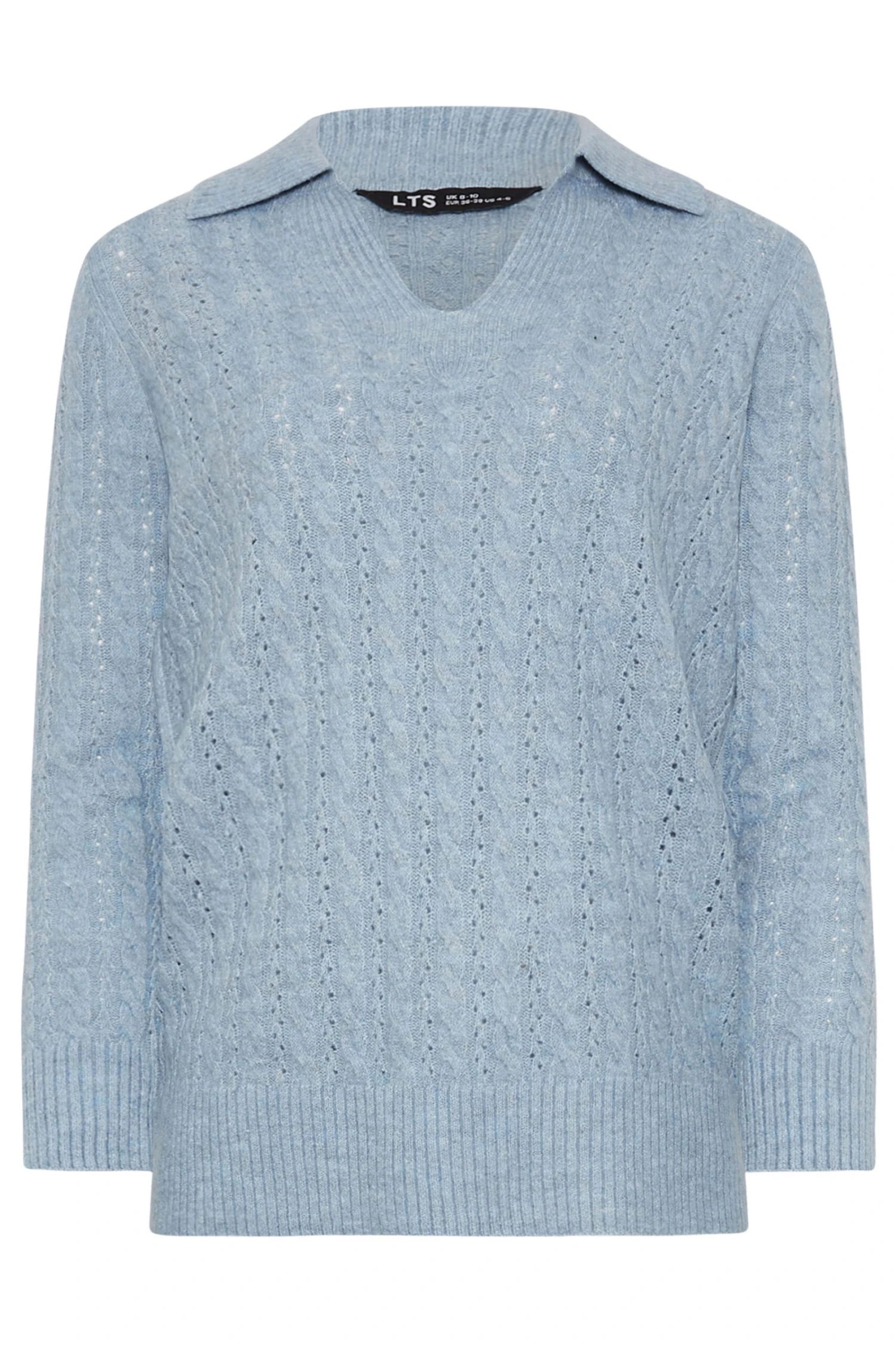 LTS Tall Blue Open Collar Cable Knit Jumper 7 LTS Tall Blue Open Collar Cable Knit Jumper – Image 5