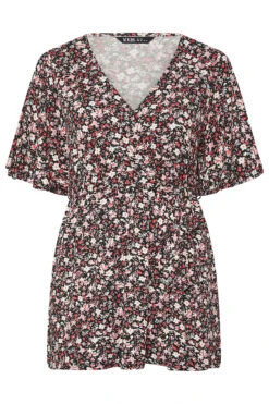 YOURS - Top Volanté Noir Floral Cache-Coeur Manches Courtes 11 YOURS - Top Volanté Noir Floral Cache-Coeur Manches Courtes -Evans Boutique d8aa84c9 b89e 42 304016 X