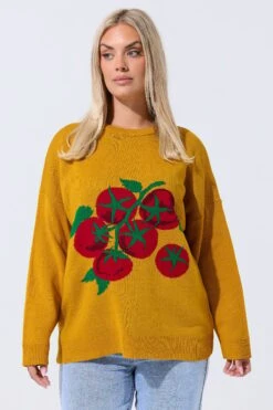 Limited Collection Pull En Maille Curve Jaune Tomate