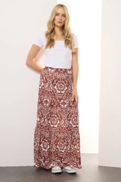 LTS Tall Red Floral Print Tiered Maxi Skirt