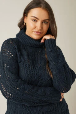 EVANS Curve Navy Blue Roll Neck Knitted Jumper