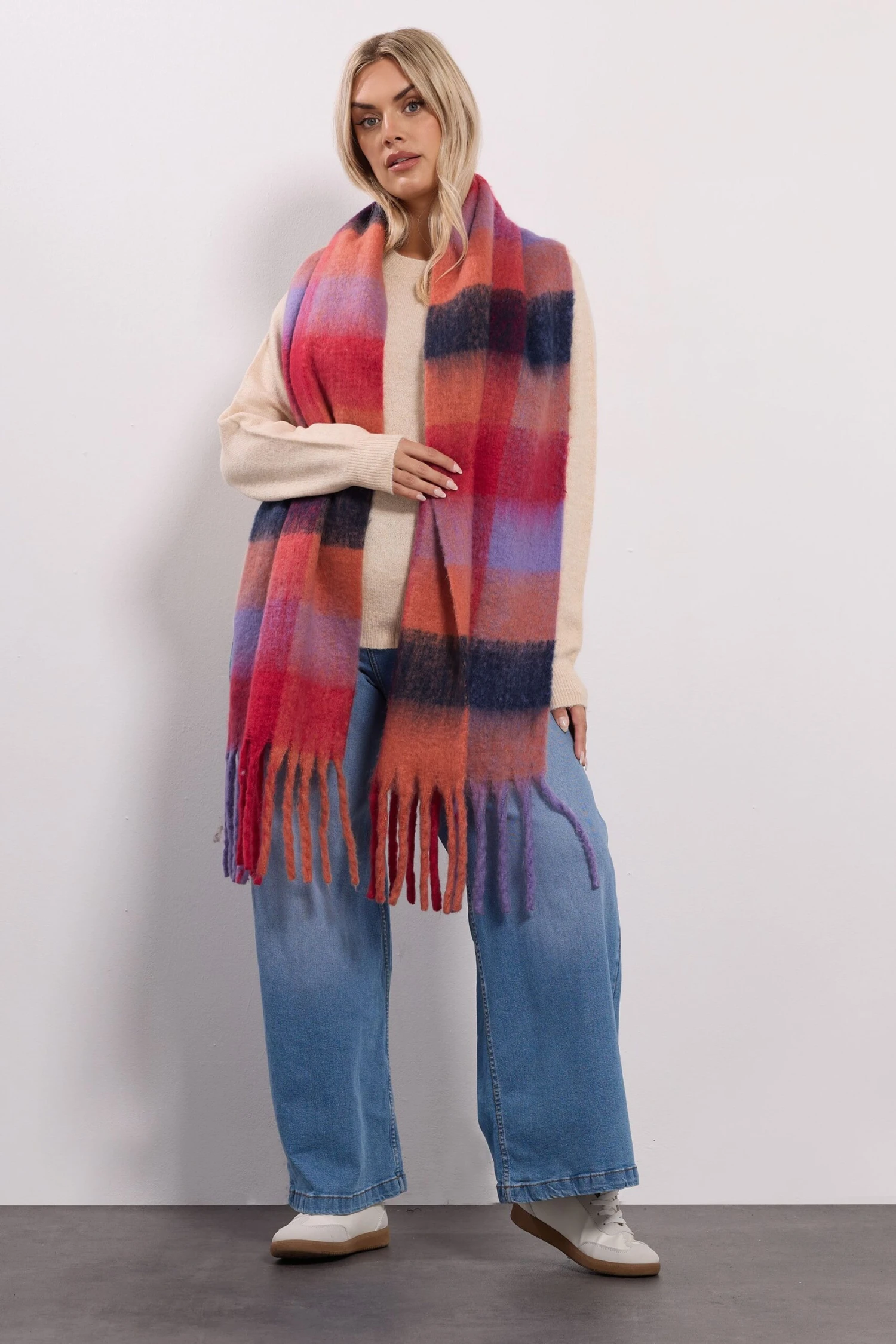 Red Checked Soft Touch Scarf 4 Red Checked Soft Touch Scarf – Image 2