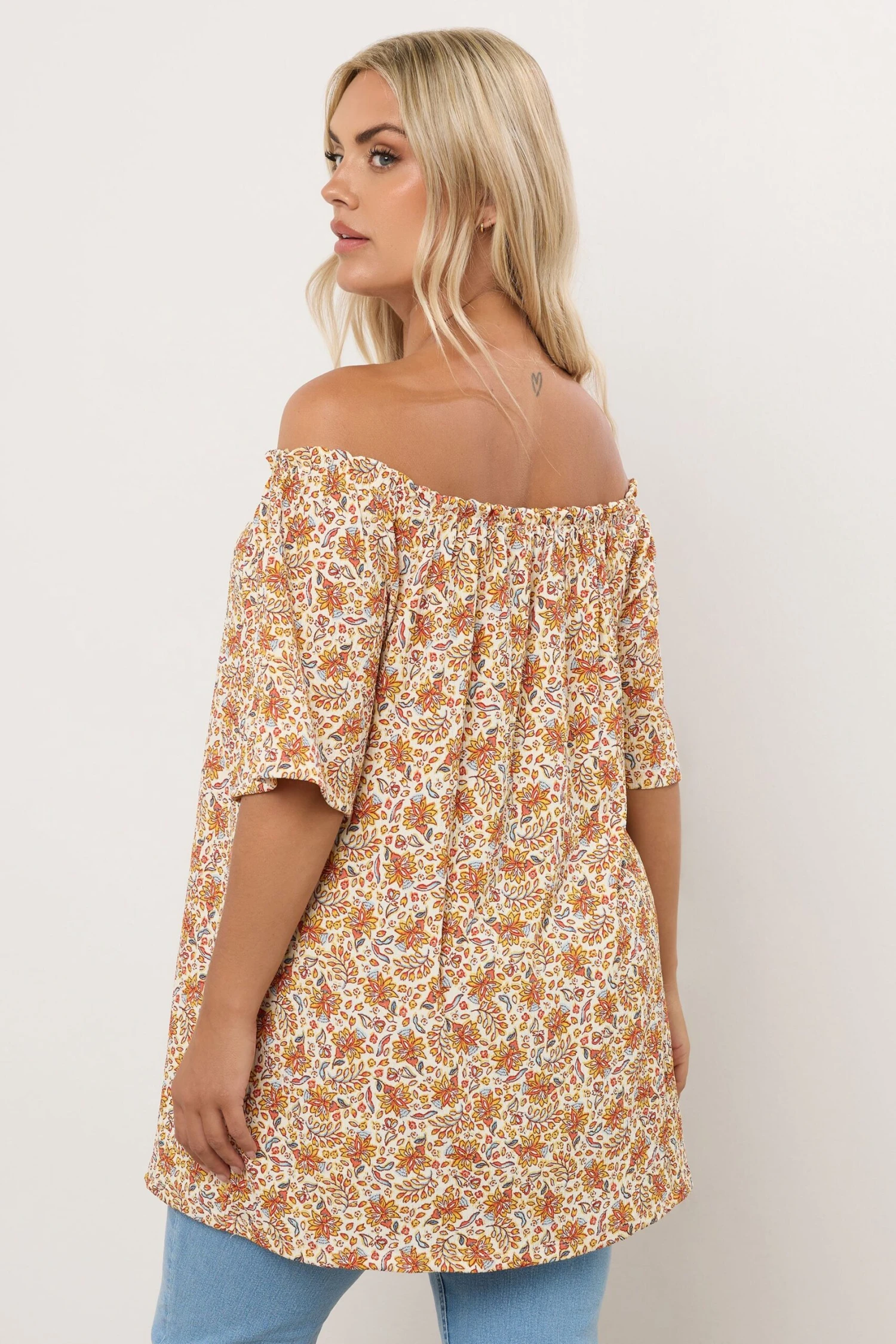 YOURS - Top Bardot Volanté Orange Texturé Floral 5 YOURS - Top Bardot Volanté Orange Texturé Floral – Image 3
