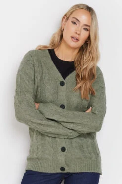 LTS Tall Grey Cable Knit Cardigan