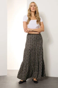 LTS Tall Black Geometric Tiered Maxi Skirt 11 LTS Tall Black Geometric Tiered Maxi Skirt -Evans Boutique d99f6263 caee 43 356609 A1