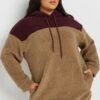 YOURS - Pull à Capuche Marron & Bordeaux En Polaire -Evans Boutique d9ad8eea 576c 4e 303792 A