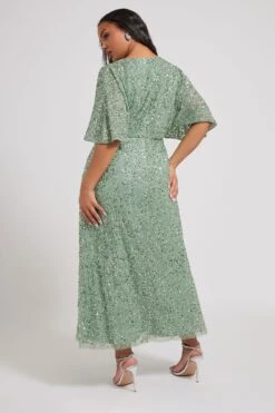 LUXE - Robe Longue Vert Sauge Ornée De Sequins 9 LUXE - Robe Longue Vert Sauge Ornée De Sequins -Evans Boutique d9fc718f 7d7e 46 163007 D