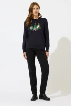 M&Co Navy Blue Sequin Embellished Christmas Tree Jumper -Evans Boutique da07be68 ca6a 45 502483 B