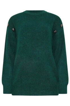 LTS Tall Dark Green Knitted Button Jumper -Evans Boutique da201571 631d 4f 353831 X