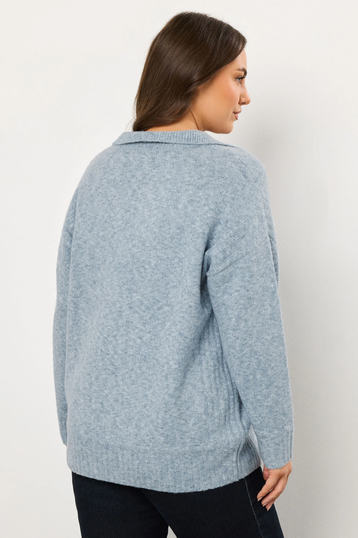 EVANS Curve Light Blue Collared Knitted Jumper 5 EVANS Curve Light Blue Collared Knitted Jumper – Image 3