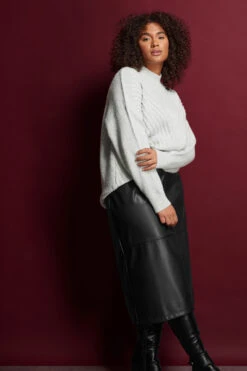 EVANS Curve Light Grey Knitted High Neck Jumper