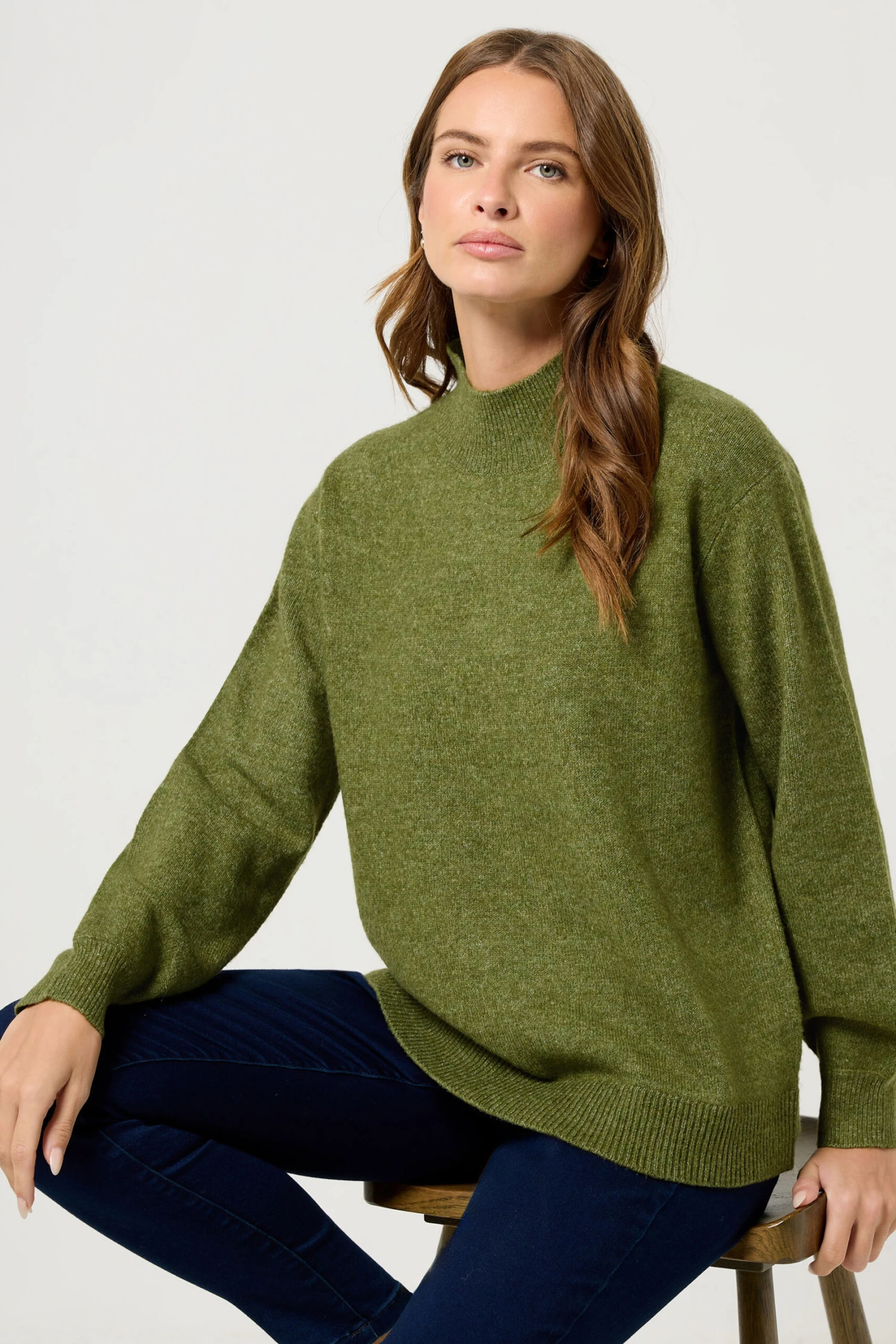 M&Co Green Funnel Neck Balloon Sleeve Jumper 3 M&Co Green Funnel Neck Balloon Sleeve Jumper