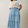 EVANS Curve Light Blue Lyocell Denim Tiered Skirt 2 EVANS Curve Light Blue Lyocell Denim Tiered Skirt -Evans Boutique dab8f3a3 8136 47 616011 A