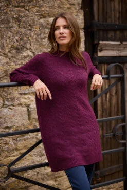 M&Co Berry Purple Cable Knit Tunic Jumper