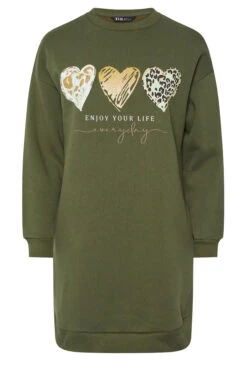 YOURS Curve Robe Sweat-shirt Vert Kaki « Enjoy Your Life » -Evans Boutique dafc51bc 3088 45 304039 X