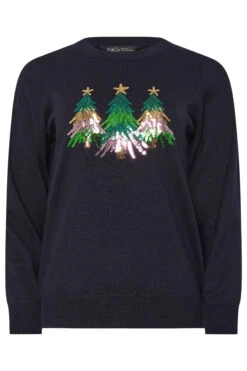 M&Co Navy Blue Sequin Embellished Christmas Tree Jumper -Evans Boutique db1f7805 d9a2 46 502483 X